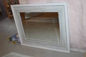 lot 249 image: Large Square Wall Mirror with Light Gray Wood Grain Frame