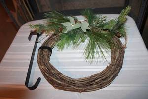 lot 253 image: Rustic Grapevine Holiday Wreath with Pine Accents and Hanger