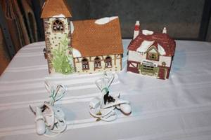 lot 257 image: Set of 2 Ceramic Christmas Village Buildings with Lights