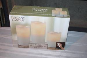 lot 259 image: Tuscany Candle 3 Piece LED Flameless Candle Set with Remote