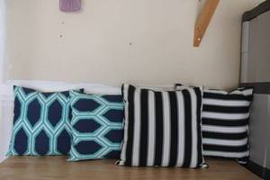 lot 286 image: Set of 4 Decorative Throw Pillows, Blue and Black Striped Patterns