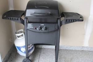 lot 300 image: Char-Broil 2-Burner Gas Grill with Side Shelves and Propane Tank