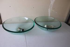 lot 322 image: Pair of Glass Vessel Sink Bowls with Drain Assemblies