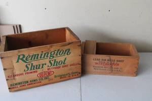 lot 343 image: Set of 2 Vintage Wooden Ammunition Crates - Remington and Winchester