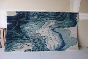 lot 344 image: Brixton Collection 56 x 102 Area Rug with Blue Marble Pattern