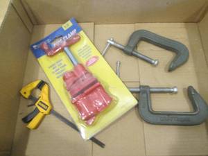 lot 184 image: New 12in pipe clamp, misc c-clamps...