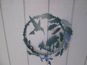 lot 220 image: Cut Metal signed outdoor hummingbir...