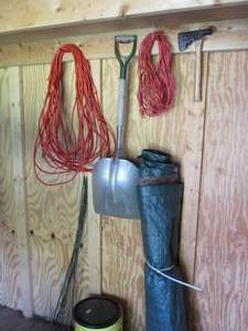 lot 227 image: Scoop shovel, hatchet, extension co...