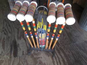 lot 234 image: Complete Vintage Wood croquet set...
