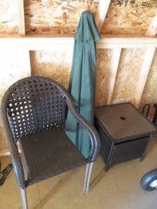 lot 254 image: Pair of Patio chairs with stone top...