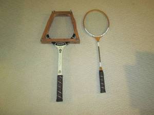 lot 35 image: Vintage badminton racquets...