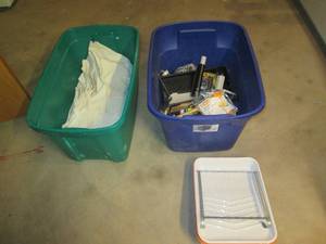 lot 54 image: 2 covered totes of painting supplie...