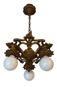 lot 6A image: Antique Metal Ornate 3-Light Hanging Ceiling Fixture