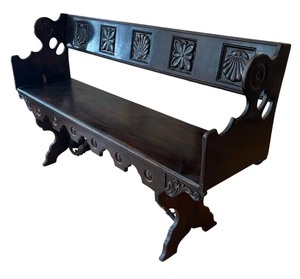lot 7 image: Antique 1880s 19th-Century French Walnut Carved Bench