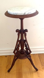 lot 8 image: Antique Marble Top Carved Wood Plant Stand