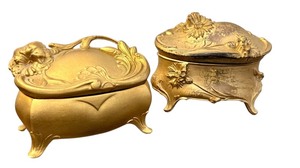 lot 21C image: Pair of Vintage Art Nouveau Brass Jewelry Caskets Floral Design