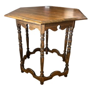 lot 36R image: Vintage Hexagonal Wood Accent Table with Turned Legs