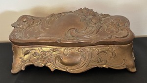 lot 43 image: Antique Ornate Metal Jewelry Box with Floral Design