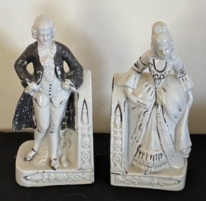 lot 50 image: Pair of Vintage Porcelain Man and Woman Bookends
