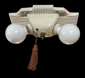 lot 58R image: Vintage Porcelain Ceiling Light Fixture with Floral Design and Dual Bulbs