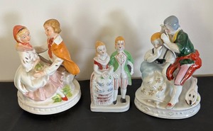 lot 60 image: Set of 3 Vintage Porcelain Couple Figurines with Music Box