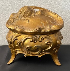lot 63C image: Antique Art Nouveau Brass Jewelry Casket Box with Rose Motif