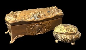 lot 67C image: Set of 2 Vintage Embossed Casket Jewelry Boxes