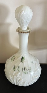 lot 70 image: Set of 5 Vintage Victorian Painted Glass Decanters  Dresser Bottles