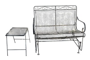 lot 75R image: Outdoor Metal Glider Bench with Matching Side Table