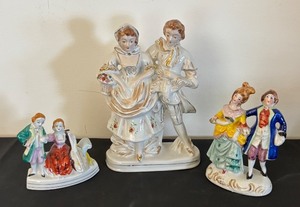 lot 79 image: Set of 3 Vintage Porcelain Victorian Couple Figurines