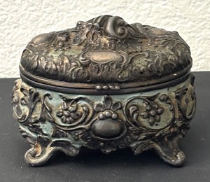 lot 88C image: Ornate Vintage Metal Jewelry Casket Box with Floral Embossing