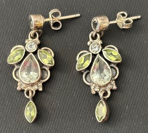 lot 95J image: Sterling Silver Earrings with Green and Clear Stones