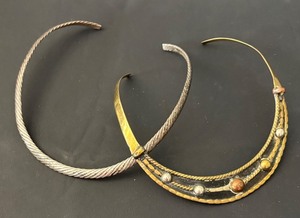 lot 99J image: Set of 2 Alpaca Metal Collar Necklaces Including Embellished and Twisted Designs