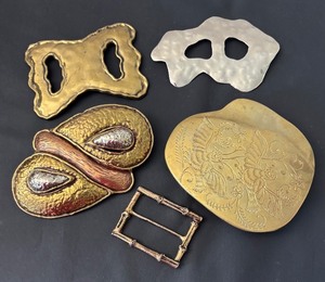 lot 103J image: Collection of 5 Vintage Metal Belt Buckles, Mexico Marked, Various Designs