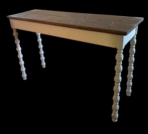 lot 115R image: Vintage Granite Top Console Table with White Turned Legs