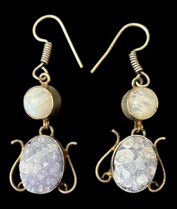 lot 119J image: Pair of Sterling Silver Earrings with Blue Druzy and Moonstone Accents