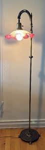 lot 138 image: Vintage Floor Lamp with Pink Ruffled Glass Shade