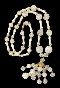 lot 141J image: Vintage Beaded Necklace with Gold Tone Accents and Tassel Pendant