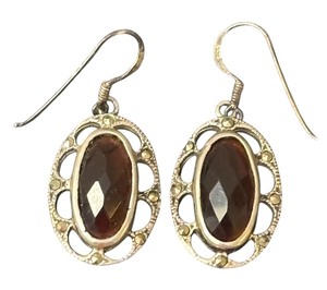 lot 153J image: Sterling Silver and Garnet Oval Drop Earrings