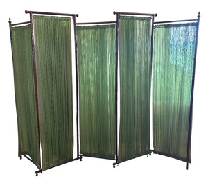 lot 164 image: Vintage 5-Panel Folding Room Divider with Green Panels