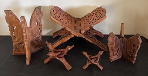 lot 165 image: Set of 5 Vintage Hand-Carved Wooden Stands Assorted Sizes