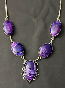 lot 170J image: Sterling Silver Necklace with Purple Banded Stones