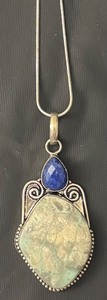 lot 187J image: Sterling Silver Necklace with Green and Blue Stone Pendant