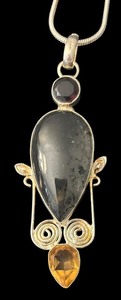 lot 191J image: Sterling Silver Necklace with Multi-Stone Artistic Pendant