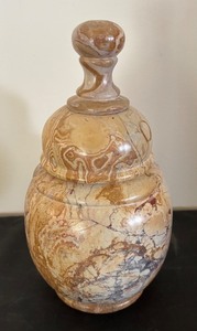 lot 181 image: Polished Stone Lidded Jar with Marble Pattern
