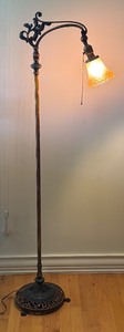 lot 184 image: Vintage Ornate Floor Lamp with Decorative Base and Glass Shade