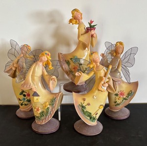 lot 294 image: Set of 5 Decorative Winged Fairy Figurines with Floral Accents