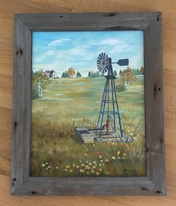 lot 297 image: Original Framed Painting by Helen Kuhns - Windmill Landscape