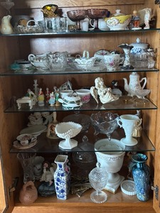 lot 245 image: Collection of Vintage Porcelain and Glass Figurines, Vases, and Decorative Dishes