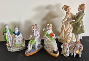 lot 247 image: Collection of 5 Vintage Porcelain Figurines with Victorian Couples